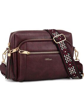 Women's Burgundy Vegan Leather Purses Stylish Designer Pockets Crossbody Bags